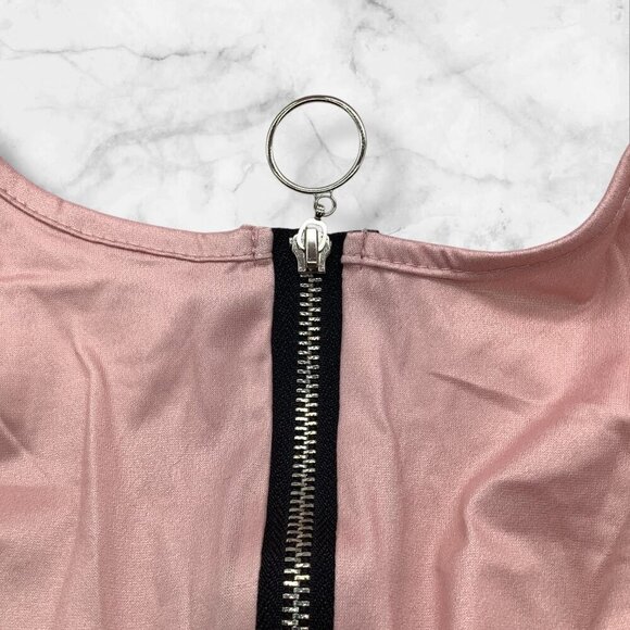 Color Block Top With Front Zipper Detail For Women’s Size M Pink & White - Picture 7 of 7